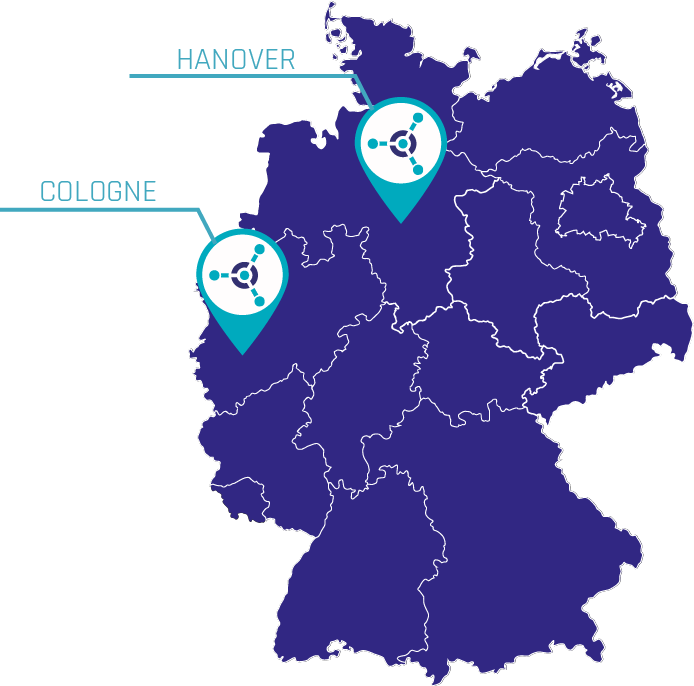 Map showing Scalefree's offices in Hanover and Cologne