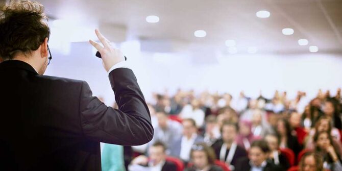 businessman giving presentations at conference room